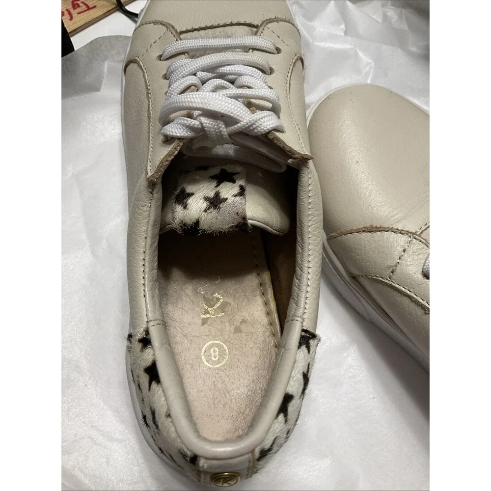 Kaanas San Rafael Ivory Leather Star Print Calf Hair‎ Low Top Lace Up Sneakers